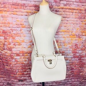 Danier Large White Saffiano Leather Convertible Crossbody Bag